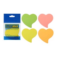 Папір для нотаток з клейким шаром Серце 50 аркушів неон