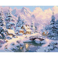 Картина за номерами 40*50см + фарби + пензель 3 шт з рамкою Зимовий затишок серед гір