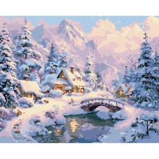 Картина за номерами 40*50см + фарби + пензель 3 шт з рамкою Зимовий затишок серед гір