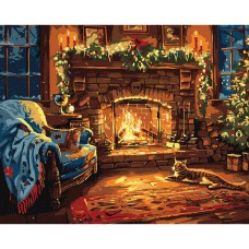 Картина за номерами 40*50см + фарби + пензель 3 шт з рамкою Святковий камін