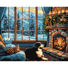 Картина за номерами 40*50см + фарби + пензель 3 шт з рамкою Тепло каміна