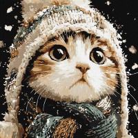 Картина за номерами 40*40см + фарби + пензель 3 шт з рамкою Сніговий котик