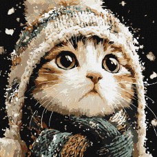 Картина за номерами 40*40см + фарби + пензель 3 шт з рамкою Сніговий котик