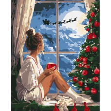 Картина за номерами 40*50см + фарби + пензель 3 шт з рамкою Різдвяний вечір