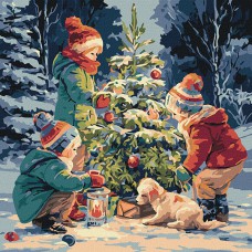 Картина за номерами 40*40см + фарби + пензель 3 шт з рамкою Ялинка дружби