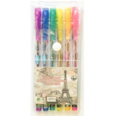 Набір ручок кольорових гелевих з блиском 6шт. Париж L003-6