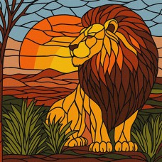 Картина за номерами 30*30см + фарби + пензель 2 шт з рамкою Вітраж. Лев