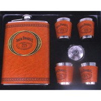 Набір подарунковий фляга 270мл + 4 чарки + лійка Jack Daniels у шкірі