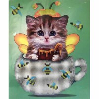 Алмазная мозайка 5D 21*25см Котенок-пчелка