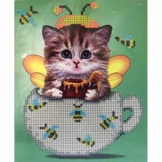 Алмазна мозайка 5D 21*25см Кошеня-бджілка