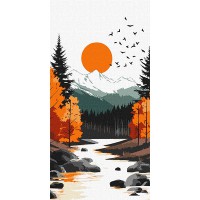 Картина за номерами 40*80см + фарби + пензель 3 шт з рамкою Жовтий місяць серед осіннього лісу