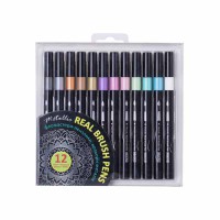 Фломастери 12 шт з пензликами REAL BRUSH металік