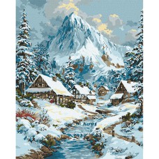 Картина за номерами 40*50см + фарби + пензель 3 шт з рамкою Новорічний краєвид