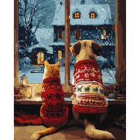 Картина за номерами 40*50см + фарби + пензель 3 шт з рамкою Затишок пухнастиків