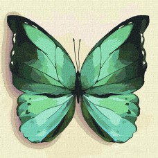 Картина по номерам 25*25см + краски + кисть 2 шт с рамкой Зеленая бабочка