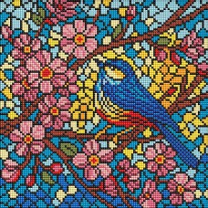Алмазна мозаїка 30*30см Вітраж. Синиця