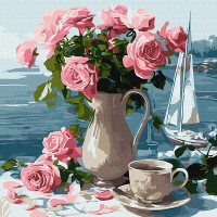 Картина за номерами 40*40см + фарби + пензель 3 шт з рамкою Ранкові троянди