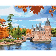 Картина за номерами 40*50см + фарби + пензель 3 шт з рамкою Замок на озері