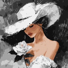 Картина за номерами 40*40см + фарби + пензель 3 шт з рамкою Біла троянда