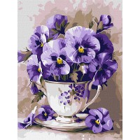 Картина по номерам 30*40см + краски + кисть 2 шт. с рамкой Чай с фиалками