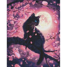 Алмазна мозаїка 40*50см Чарівний кіт серед сакури