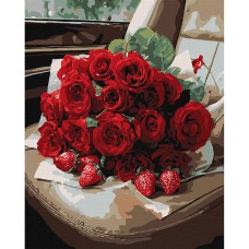 Картина за номерами 40*50см + фарби + пензель 3 шт з рамкою Романтичний букет троянд