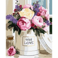 Картина за номерами 40*50см + фарби + пензель 3 шт з рамкою Теплі квіткові відтінки