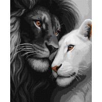 Картина за номерами 40*50см + фарби + пензель 3 шт з рамкою Закохані леви