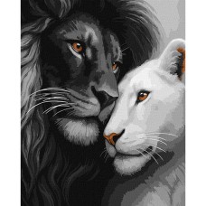 Картина за номерами 40*50см + фарби + пензель 3 шт з рамкою Закохані леви