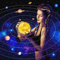 Картина за номерами 50*50см + фарби + пензель 3 шт з рамкою Підкорюючи Всесвіт з фарбами металік