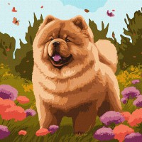 Картина за номерами 40*40см + фарби + пензель 2 шт з рамкою Чарівний чау-чау