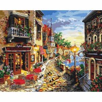 Картина за номерами 40*50см + фарби + пензель 3 шт з рамкою Затишна вуличка