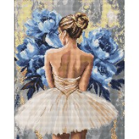 Алмазна мозайка 40*50см Балерина з блакитними півоніями