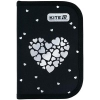 Пенал Kite з наповнення 1 відділення 2 відвороти Black&Silver