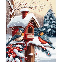 Картина за номерами 40*50см + фарби + пензель 3 шт. з рамкою Ласощі пташок