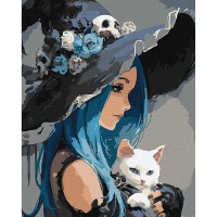 Картина за номерами 40*50см + фарби + пензель 3 шт з рамкою Дівчина з білим котом